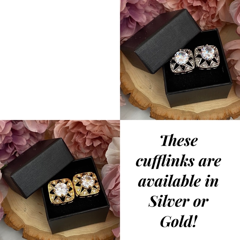 Elegant Rounded Square Gold Crystal Cufflinks - Picture 16 of 16